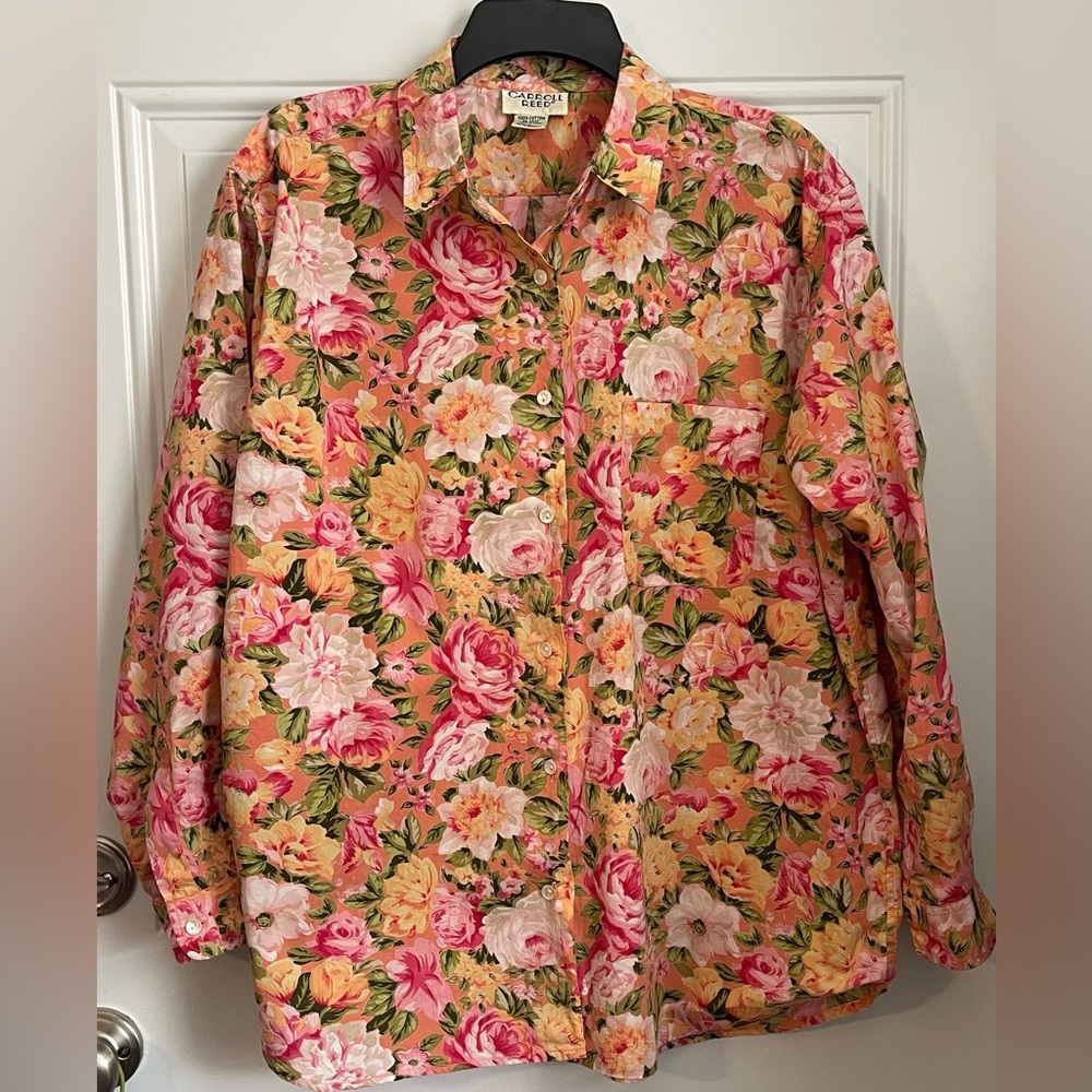 Vintage Carroll Reed Floral Rose Button Down Shirt. Size Large